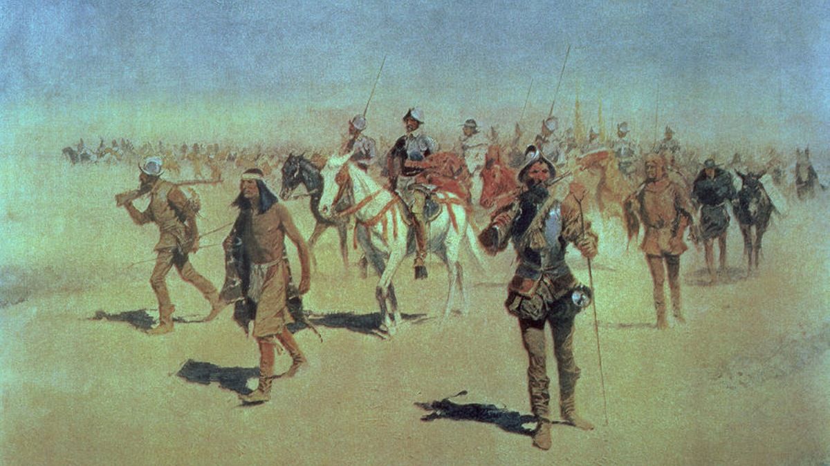 La expedición de Francisco Vázquez de Coronado, plasmada por el artista norteamericano Frederic remington. | Wikimedia Commons