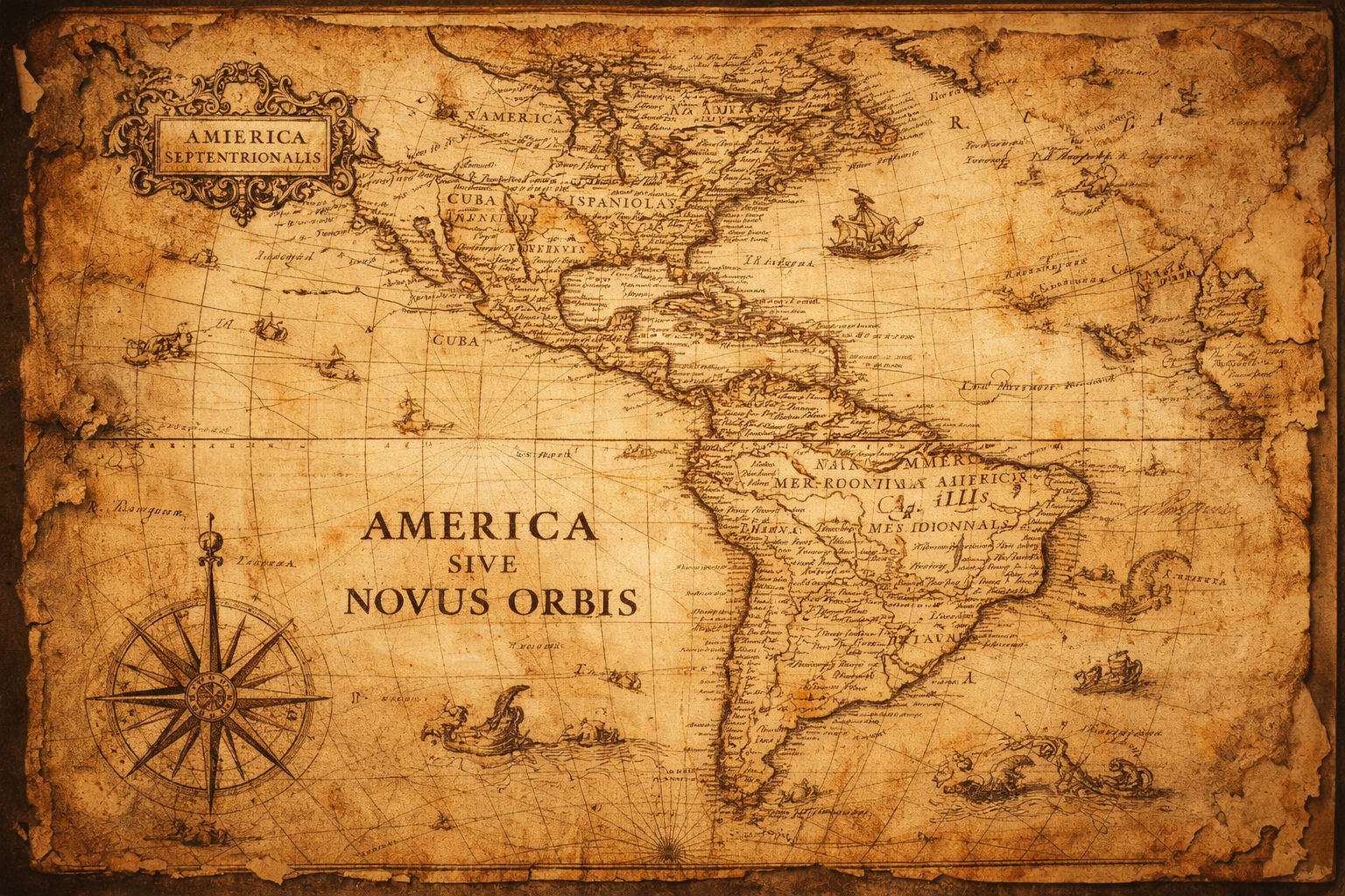 imagen generada por IA del mapa del siglo XVI de américa